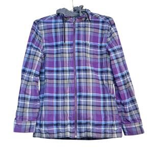 Bixby Nomad Womens Flannel Hoodie Jacket Purple Blue Plaid Size Small